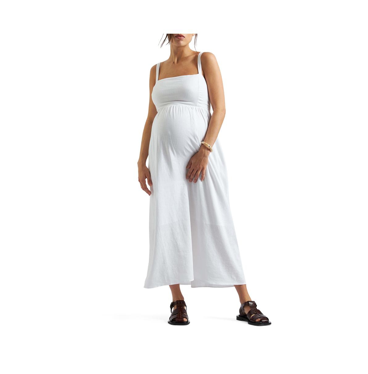 Maternity Ripe Simone Tie Back Linen Dress - White