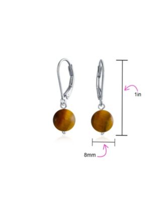 Simple Natural Stone 8MM Ball Drop Earrings Sterling Silver Leverback