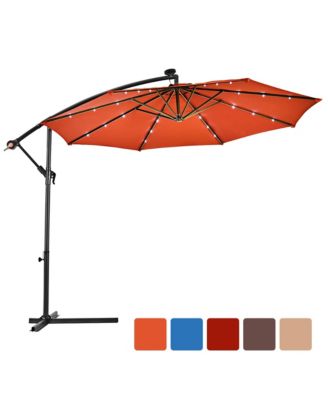 10Ft Patio Solar LED Outdoor Offset Hanging Umbrella with 24 LED Lights
