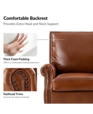 Wajeeh 33"W Mid-Century Modern Buttery Genuine Leather Accent Chair With Solid Wood Legs