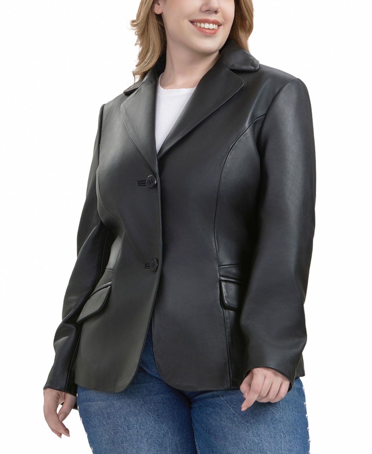 Женская куртка BGSD Plus Size Ruth Leather Blazer, цвет: Чёрный — фото 7