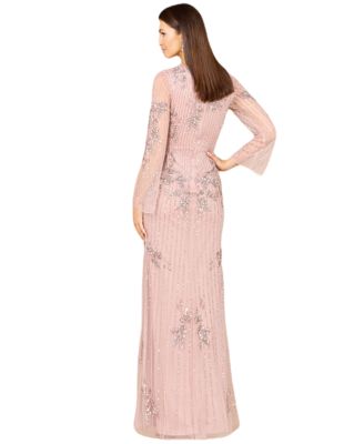 Women's Long Sleeve, High Neck Beaded Gown - OUTLET
