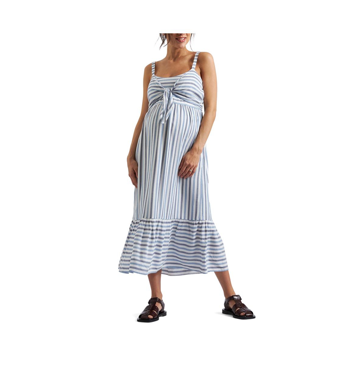 Maternity Ripe Lana Tie Front Dress - Sky blue / navy / white