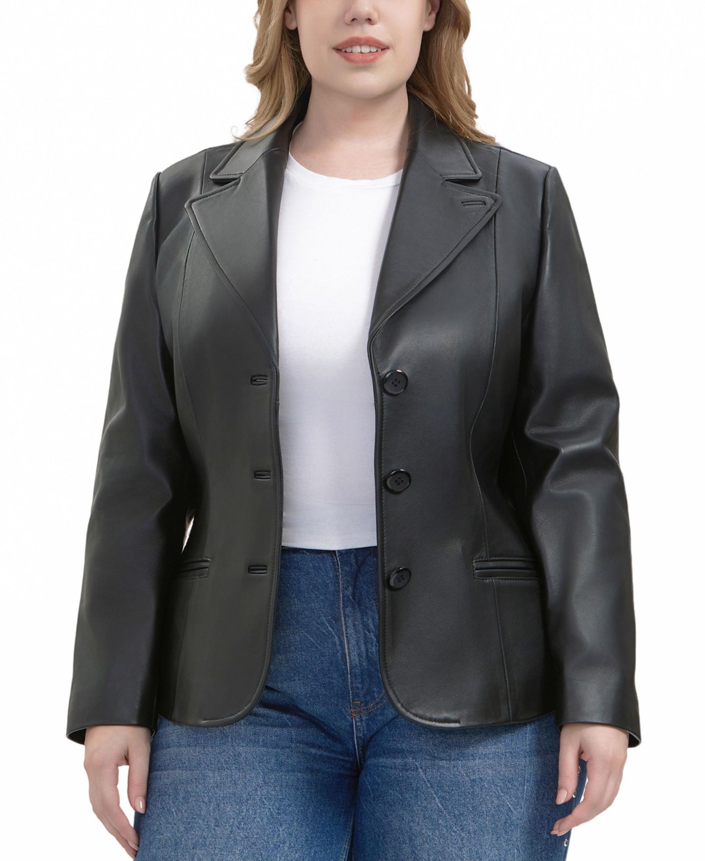 Женская куртка BGSD Plus Size Norah Leather Blazer, цвет: Чёрный — фото 1