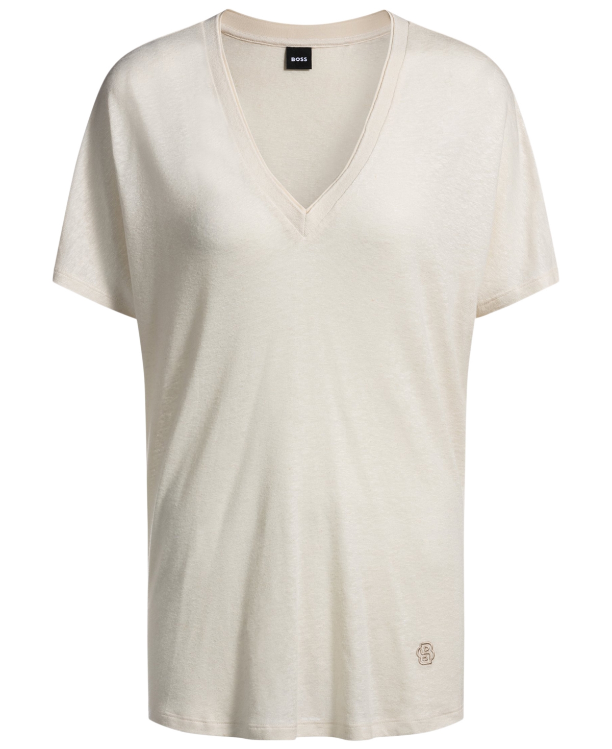 Hugo Boss V-neck T-shirt With Double B Monogram In Open White