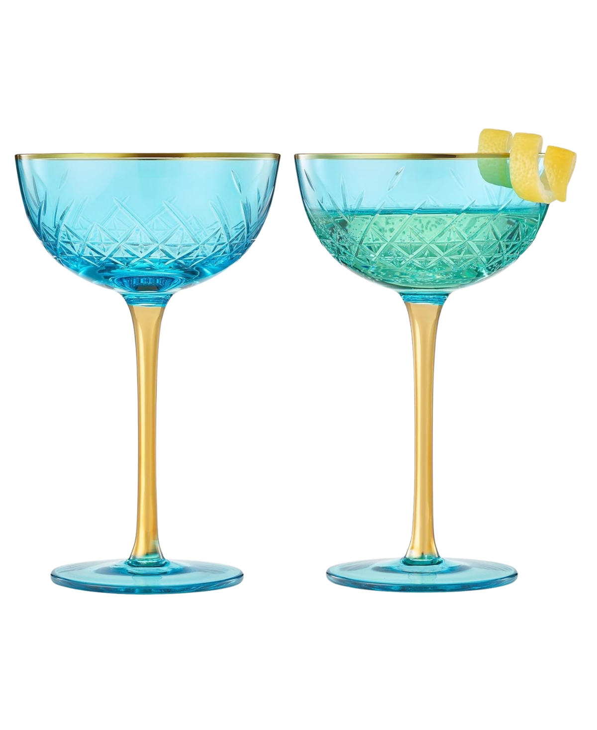 The Wine Savant Vintage Art Deco Coupe Glasses, Set Of 2 In Blue