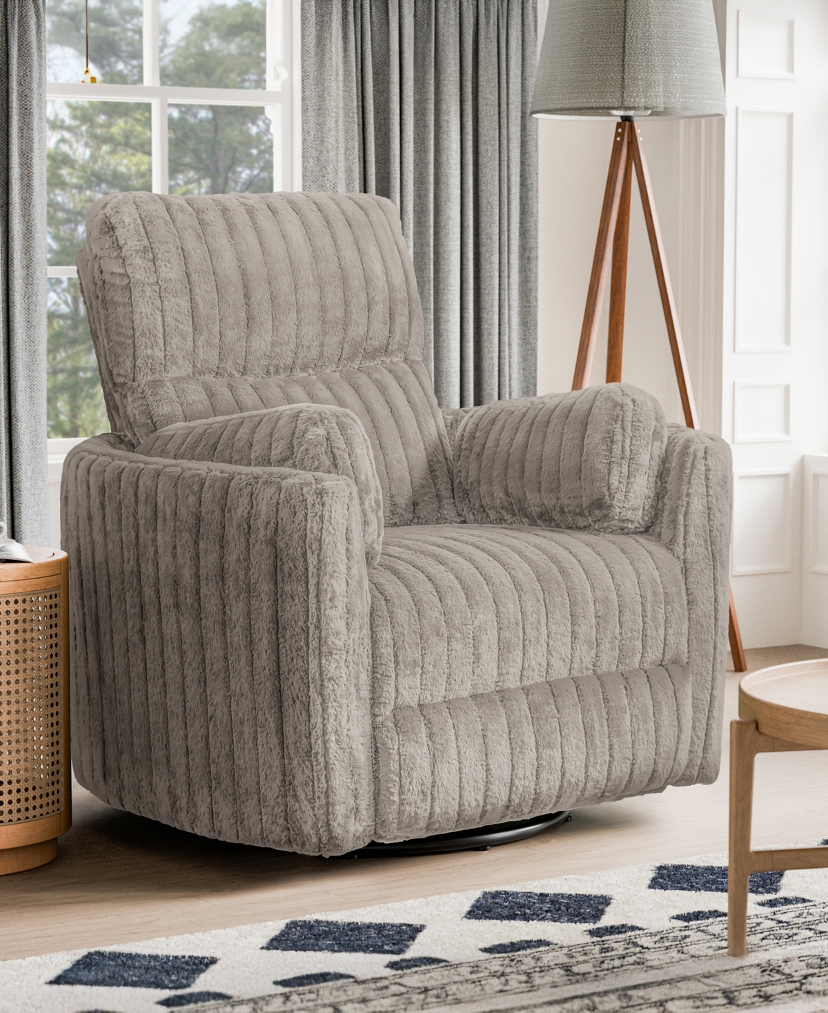 Furniture Of America 41" Jorvien Modern Chenille Power Swivel Glider Recliner With Pillows In Taupe