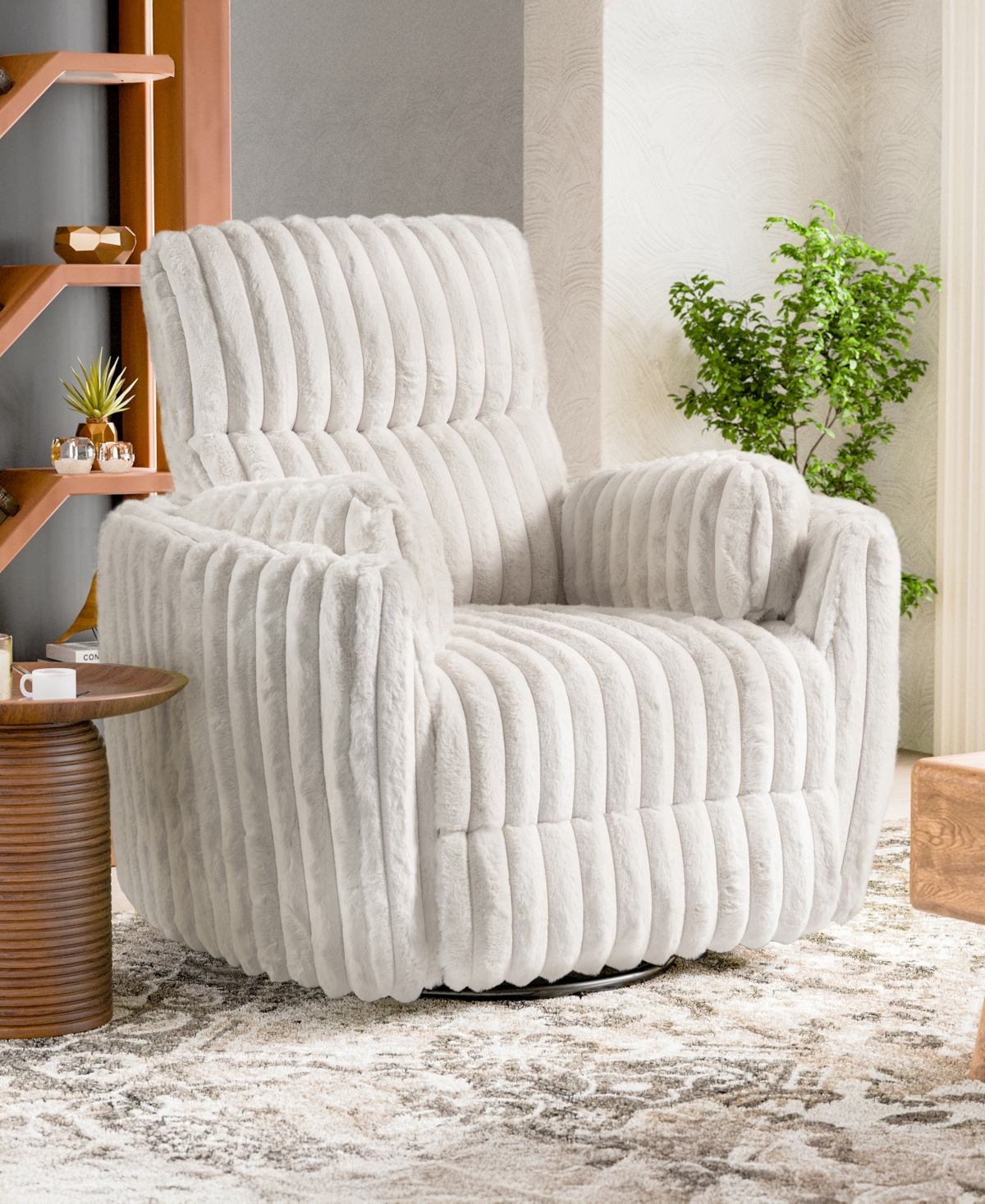Furniture Of America 41" Jorvien Modern Chenille Power Swivel Glider Recliner With Pillows In White