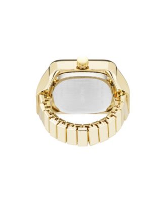 Women's Quartz Polished Square Gold-Tone Metal Alloy Ring Watch, 21mm