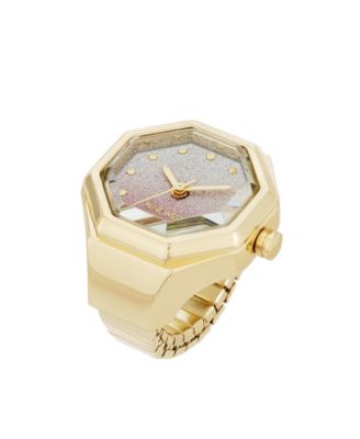 Women's Quartz Octagonal Ombre Glitter Gold-Tone Metal Alloy Ring Watch, 23mm