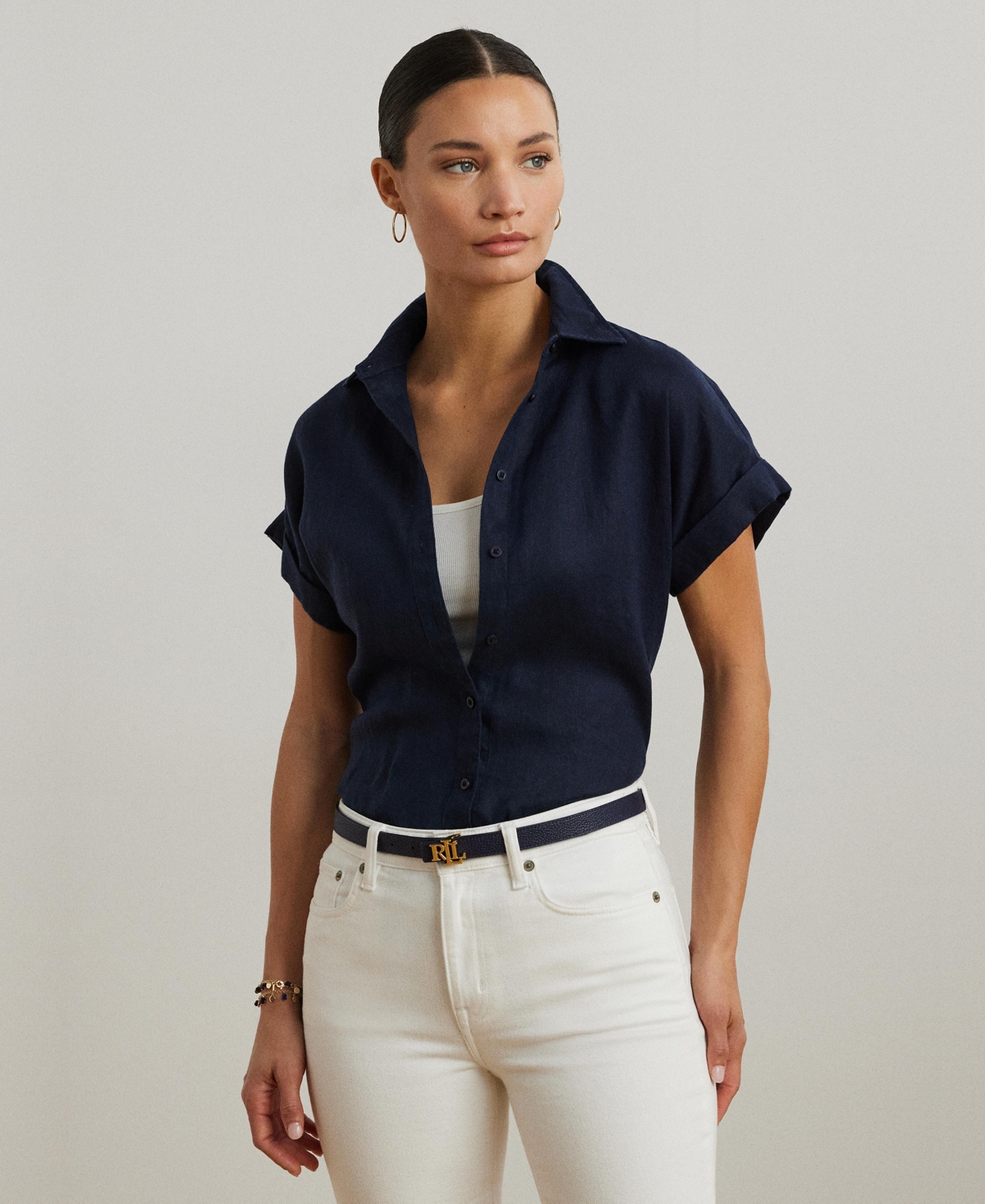 RALPH LAUREN DOLMAN-SLEEVE 100% LINEN SHIRT, REGULAR & PETITE 