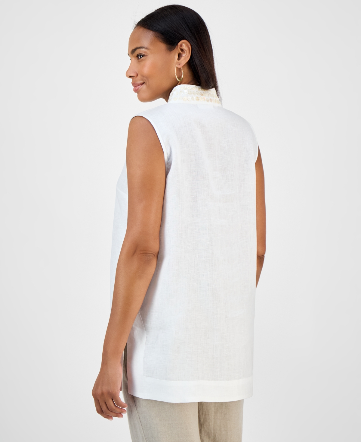 CHARTER CLUB WOMEN'S EMBELLISHED 100% LINEN TUNIC, EXCLUSIVELY AT MACY'S 