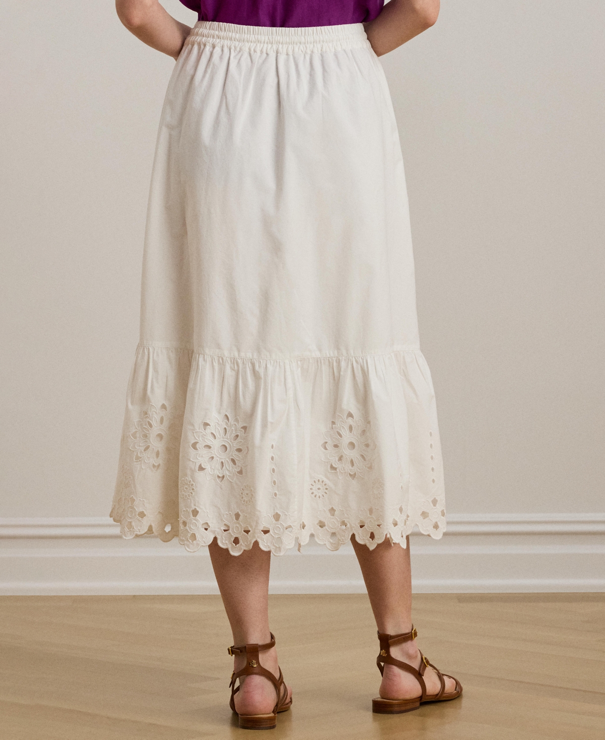 RALPH LAUREN WOMEN'S EYELET COTTON BROADCLOTH MIDI SKIRT 