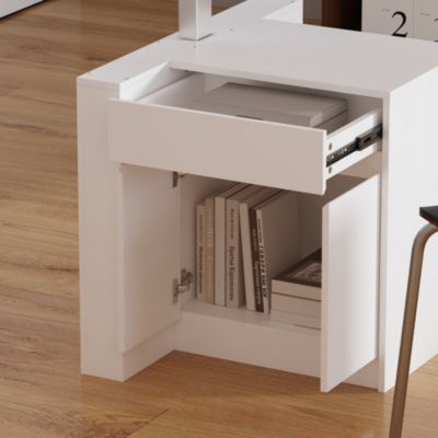 L-Shaped 70.9 in. W Adjustable Height Desk Ergonomic Stand-up Desk White Home Office Sit with Memory Preset Controller