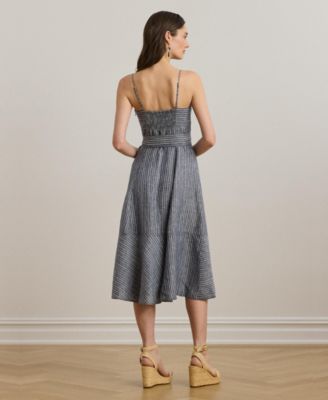 Ralph Lauren★Striped Belted Linen Sleeveless Dress Lauren Ralph Lauren Women's Striped Belted Linen Sleeveless