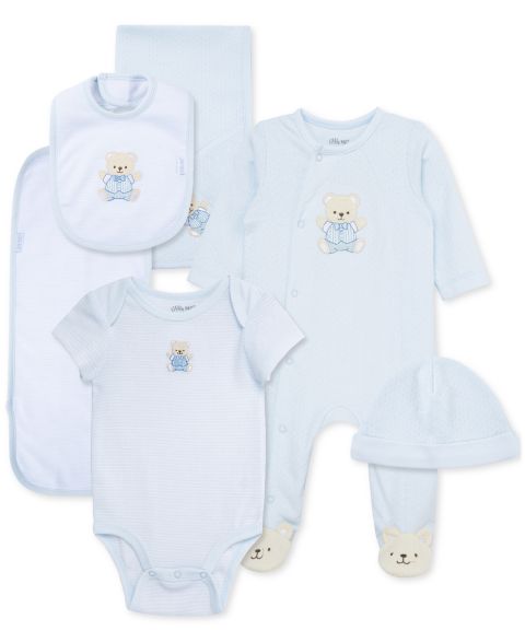 Детский хлопковый подарочный набор Little Me с медвежонком в коробке, 6 предметов, цвет: Синий