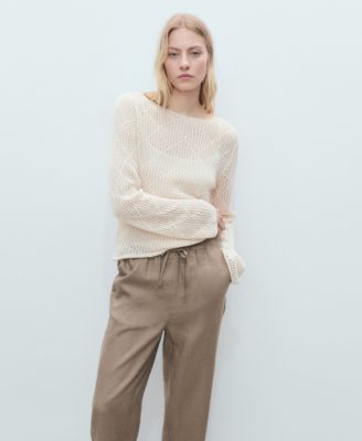 Women's Straight Cropped Linen Trousers Pants