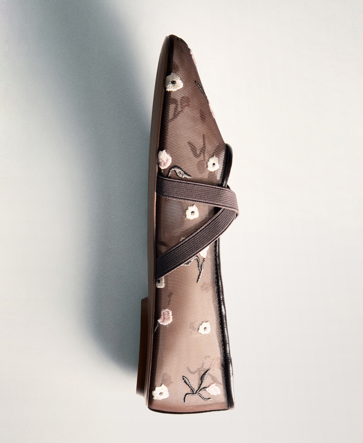 Shop Mango Women's Cross Straps Embroidered Flowers Ballerinas Shoes In Brown