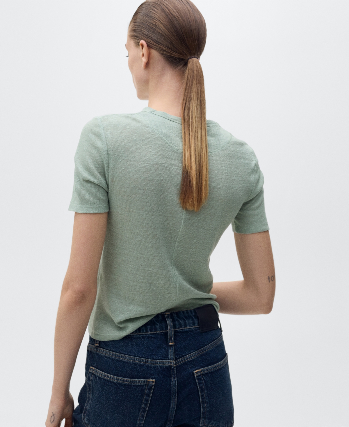 Mango Linen T-shirt In Green