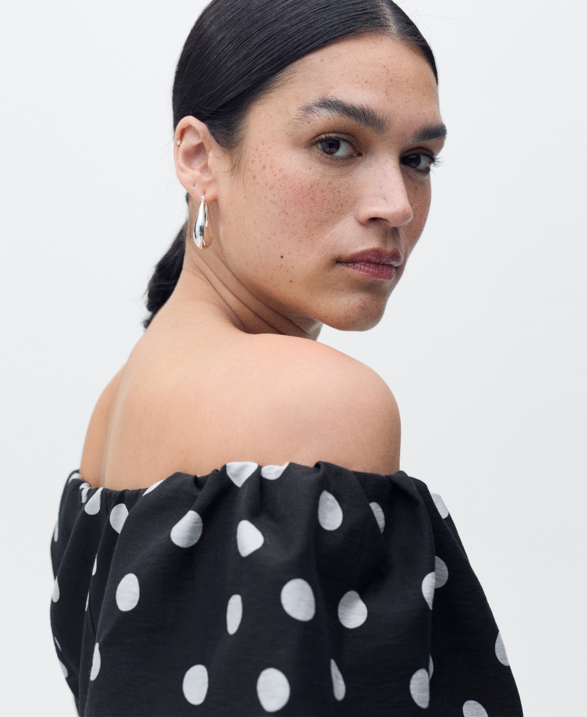 Mango Strapless Polka Dot Dress Black In Black