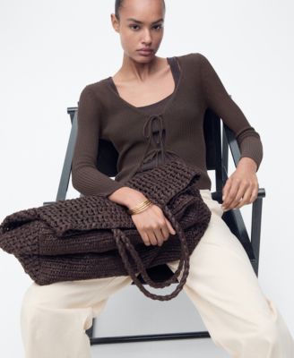 Women's Ribbed Knit Bows Cardigan Sweater