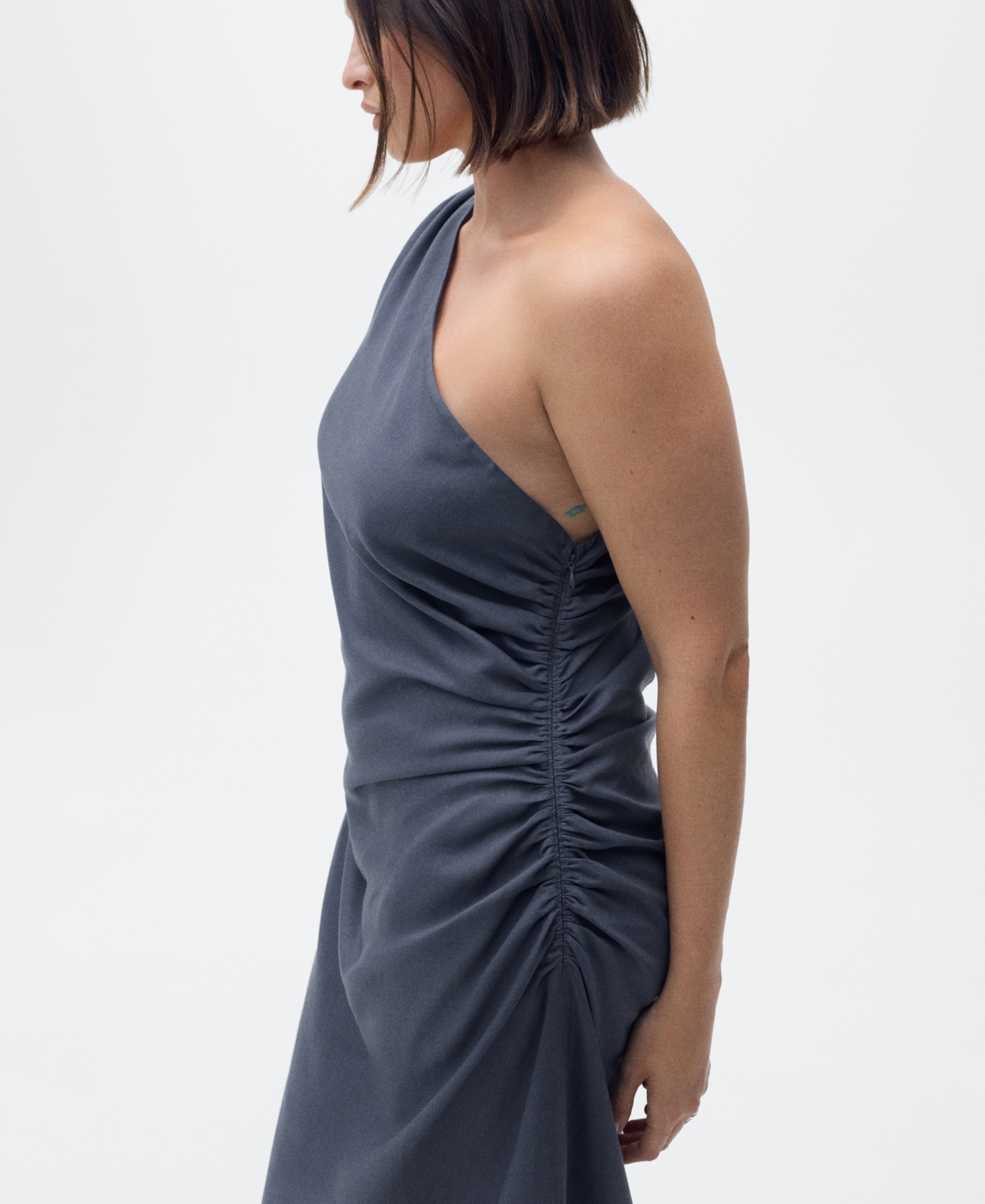 Shop Mango Women's Gathered Details Asymmetrical Dress In Indigo Blue