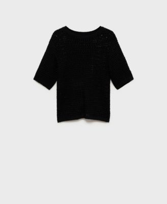 Women's Short-Sleeved Openwork Knitted Sweater