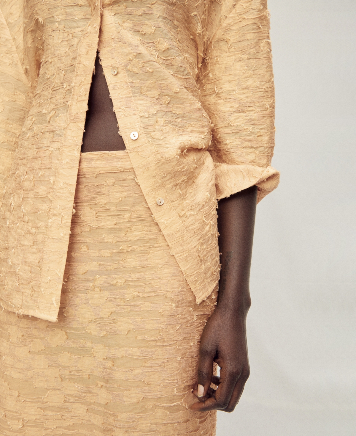 Mango Textured Straight Skirt Mustard In Mustard