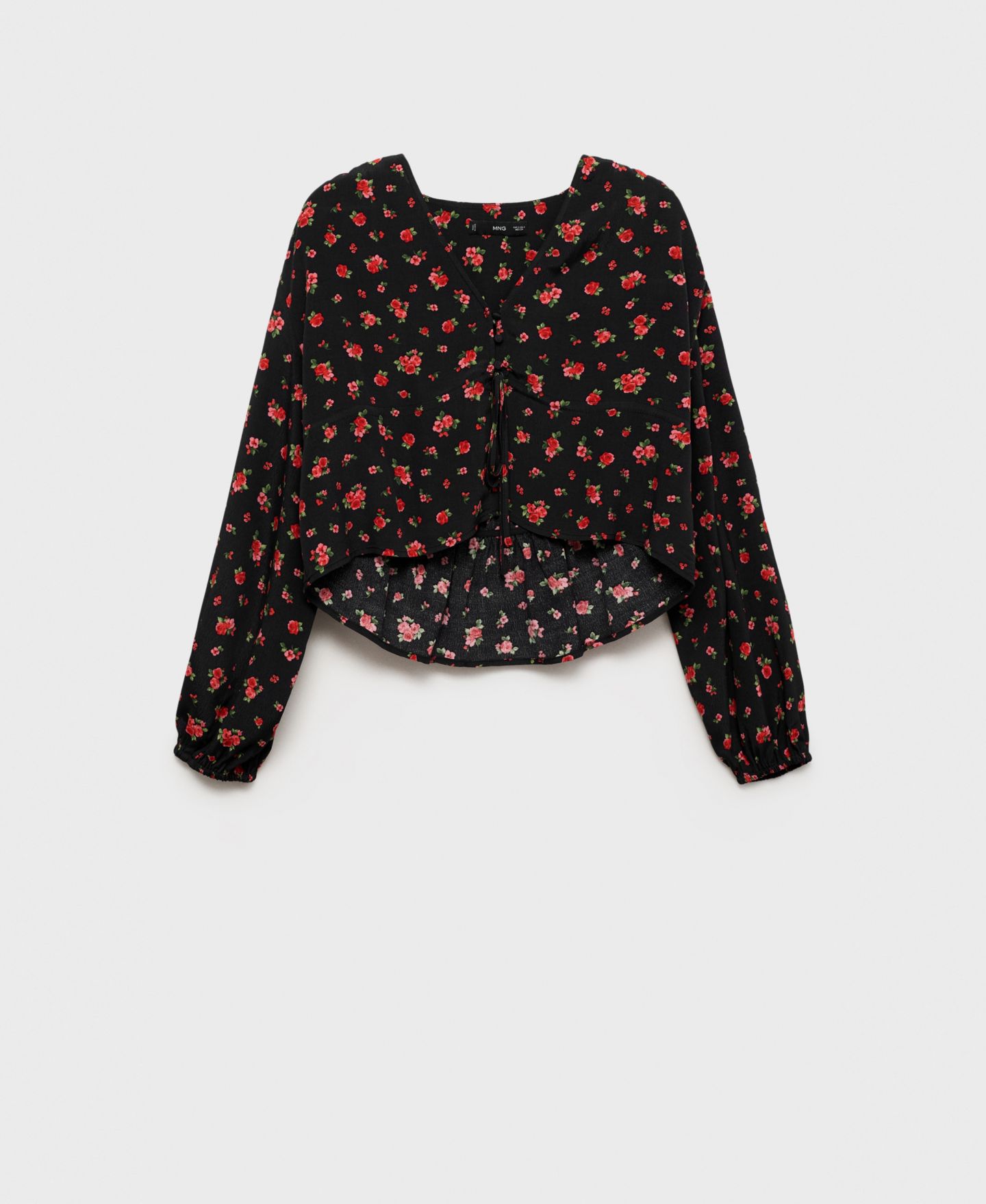 Женская блузка Mango Ruffled Floral, цвет: Чёрный — фото 6