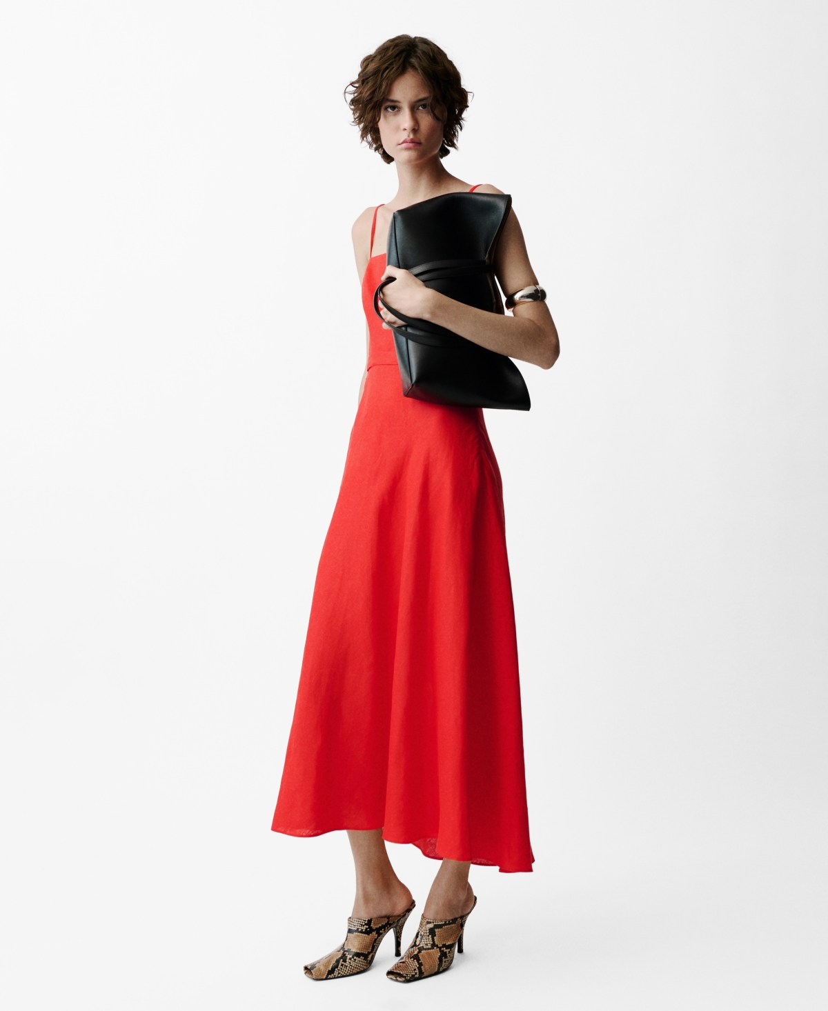 Mango Bow Linen-blend Dress Red In Red