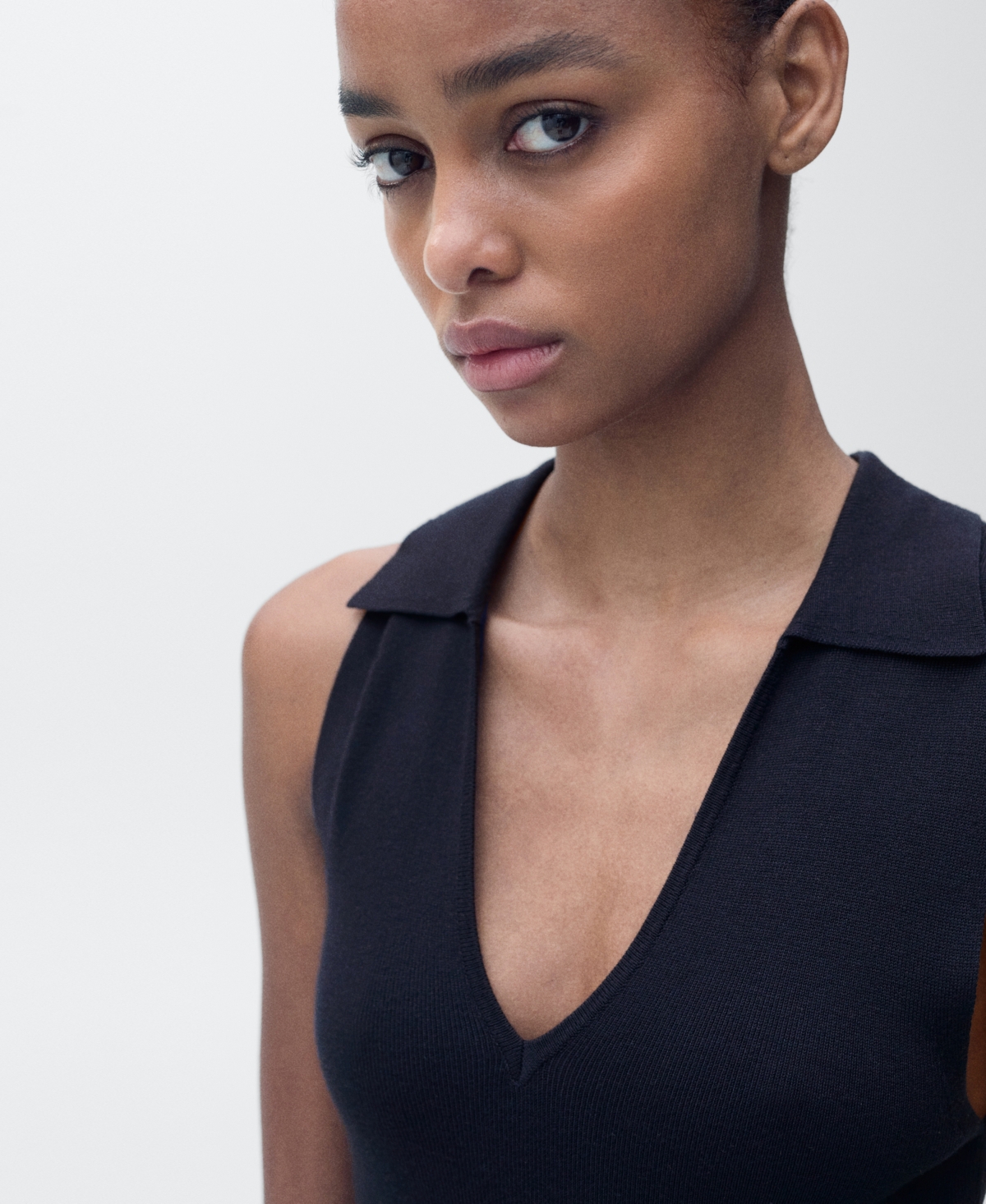 Mango Women's Lapel Knitted Midi Dress