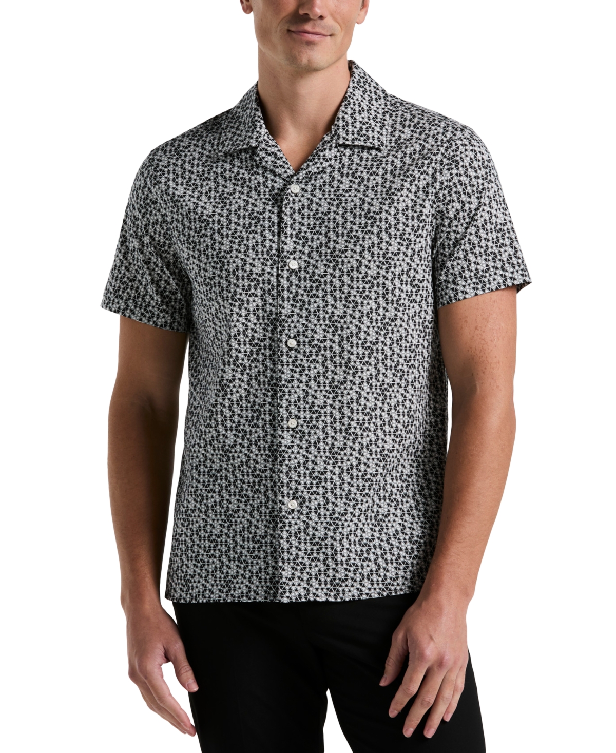 Men's Geo-Pattern Button-Down Shirt - Black