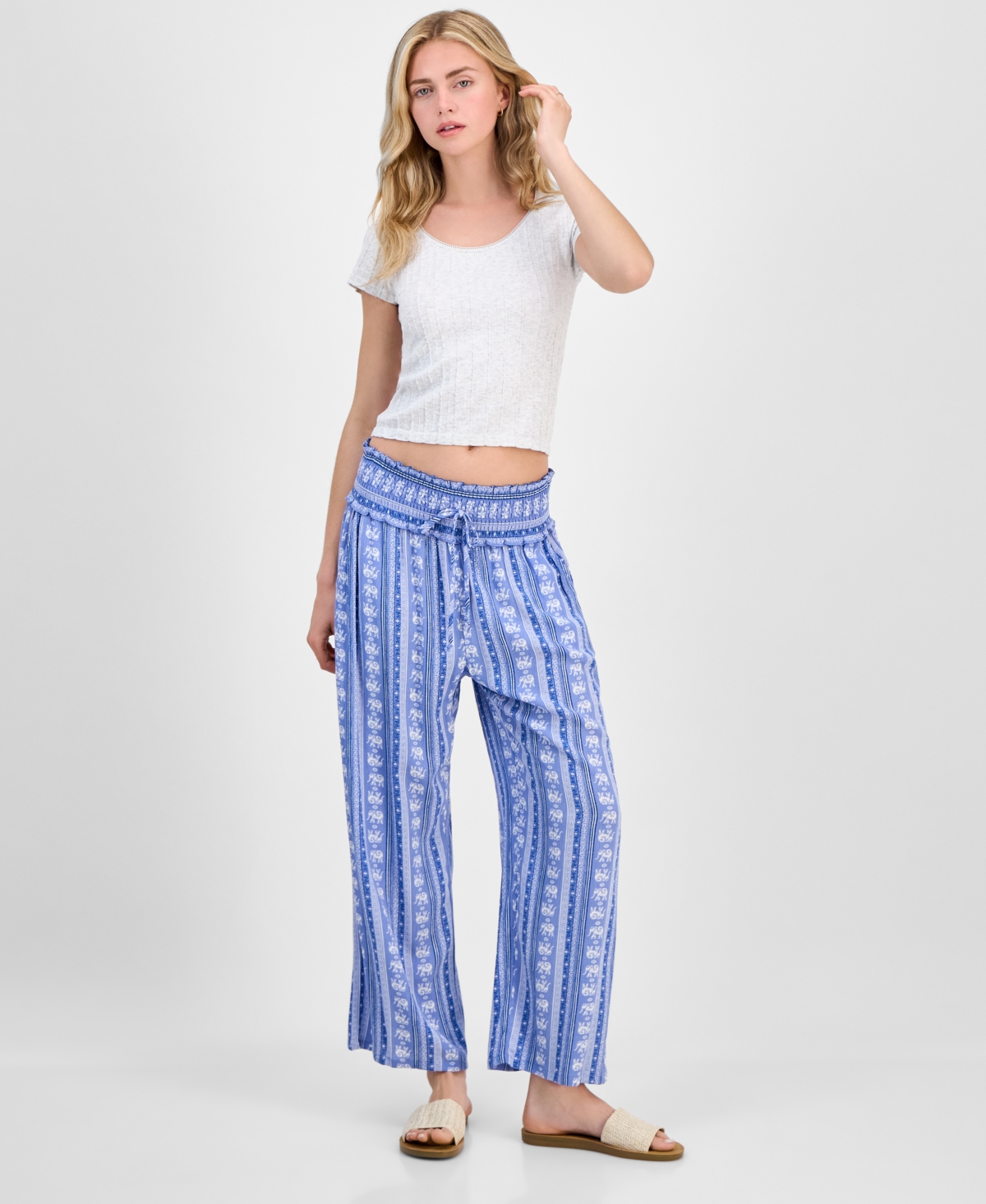 KINGSTON GREY JUNIORS' PRINTED CROPPED WIDE-LEG SOFT PANTS 