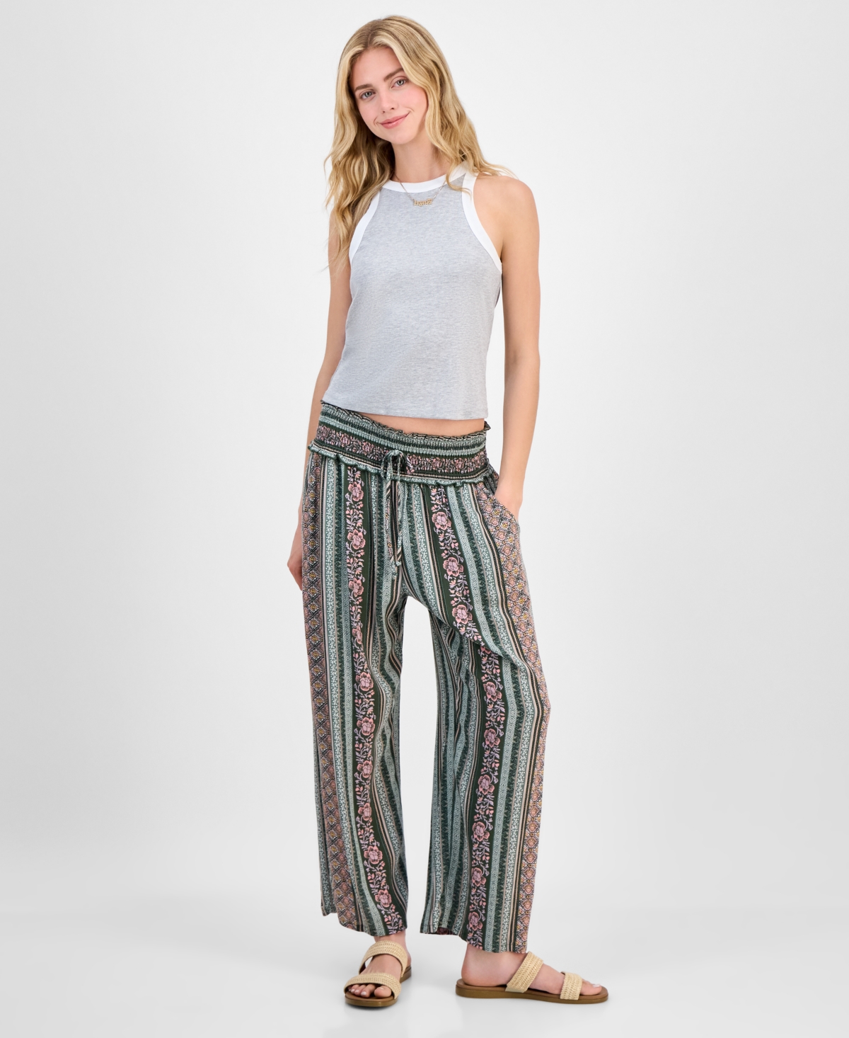 KINGSTON GREY JUNIORS' PRINTED CROPPED WIDE-LEG SOFT PANTS 