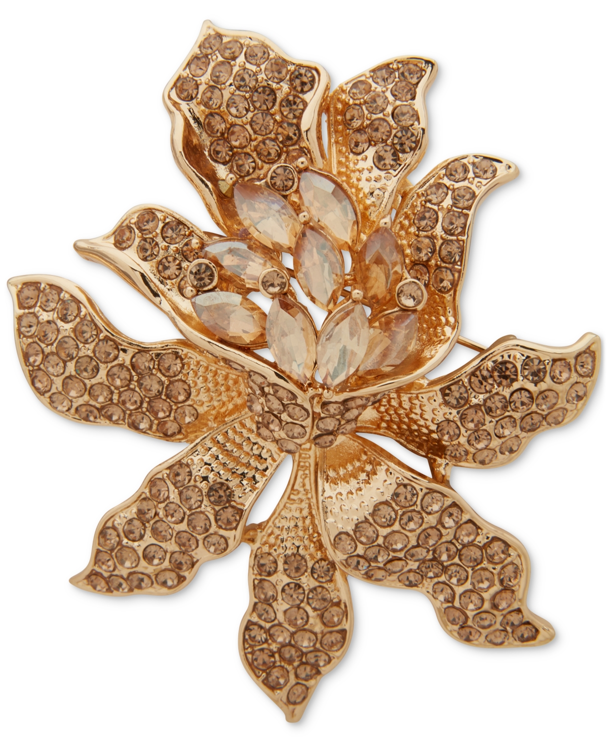 Gold-Tone Pave & Marquise Crystal Flower Pin - Gold