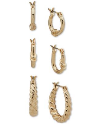 Anne Klein - Gold-Tone 3-Pc. Set Twisted Hoop Earrings