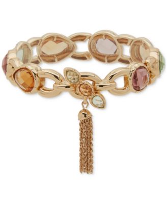 Anne Klein - Gold-Tone Chain Tassel Charm Stone Stretch Bracelet