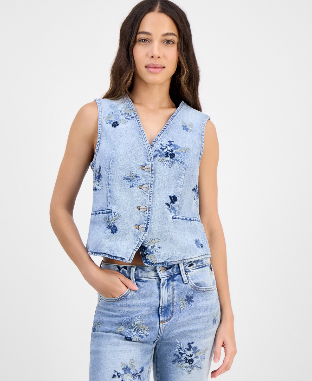 Women's Summer Blues Button-Front Vest - Light Wash