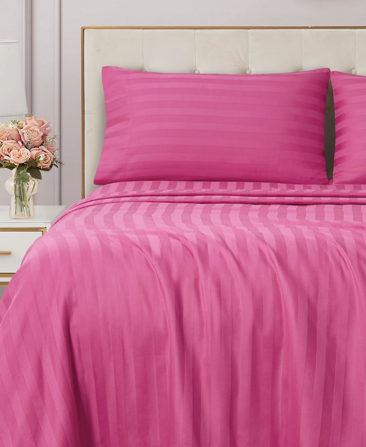 Juicy Couture Royal Dreams Damask Stripe 300-thread Count Sateen Cotton 4-pc. Sheet Set, Full In Hot Pink
