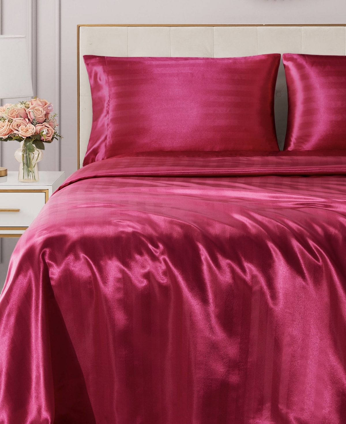 Juicy Couture Satin Damask 4-pc. Sheet Set, Full In Hot Pink