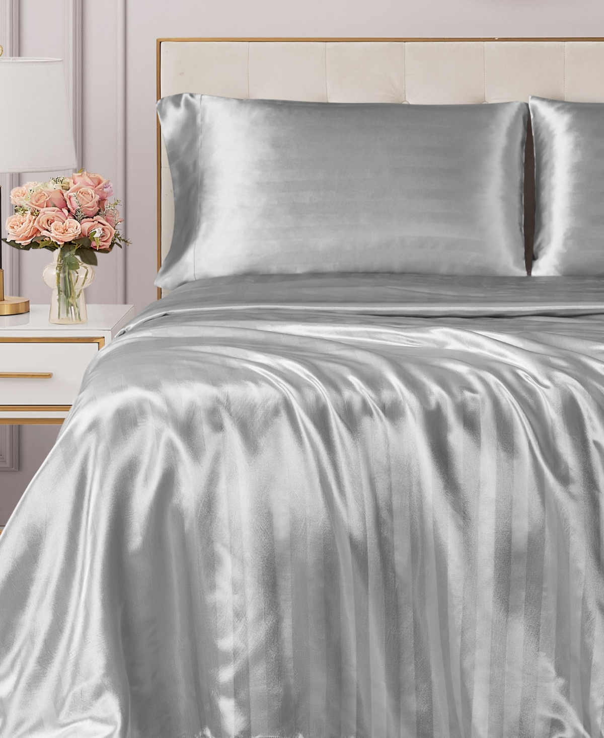 Juicy Couture Satin Damask 3-pc. Sheet Set, Twin In Gray