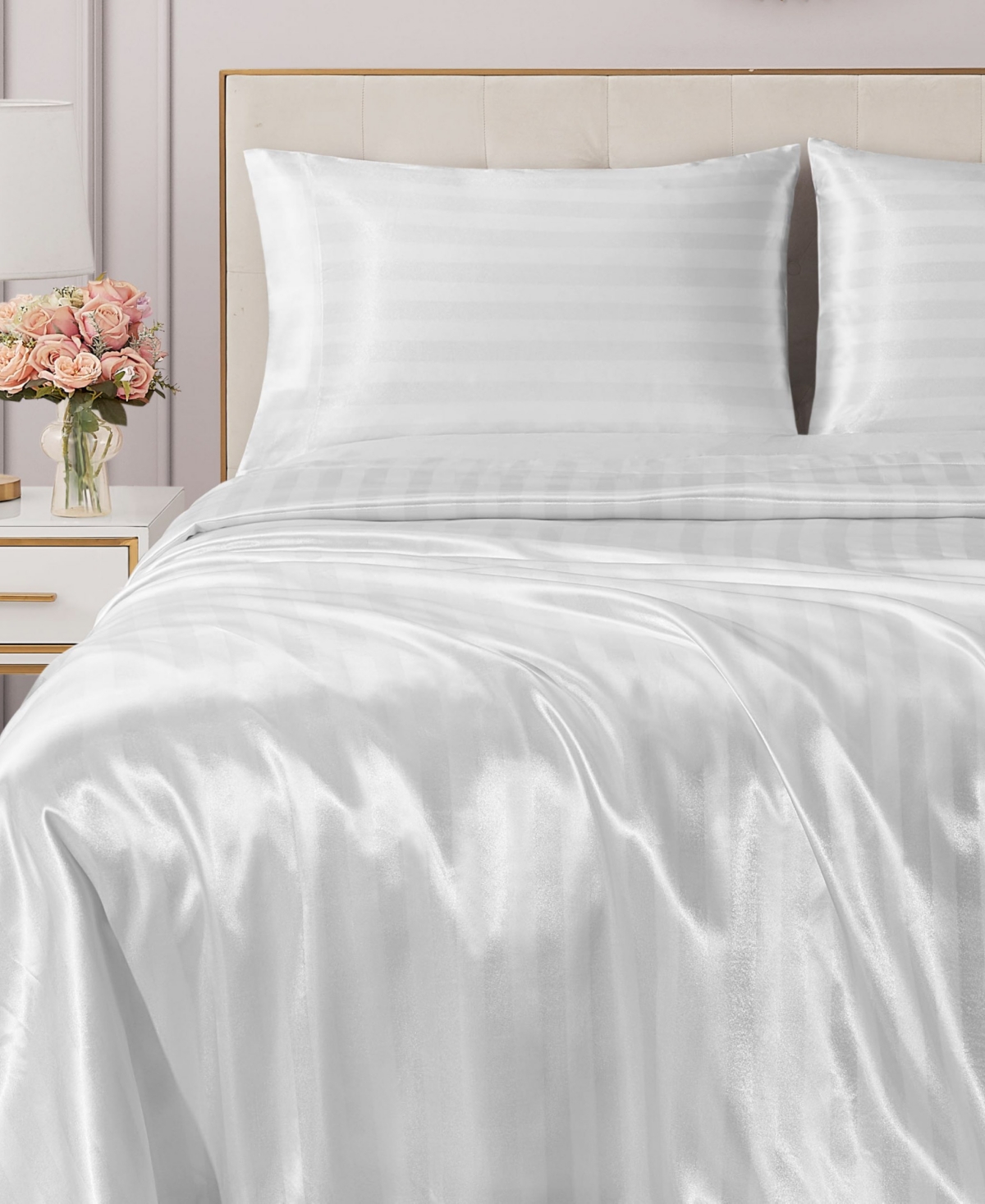 Juicy Couture Satin Damask 4-pc. Sheet Set, Queen In Brilliant White