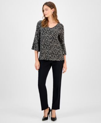 Women's Printed V-Neck Flare-Sleeve Top