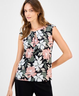 Kasper - Women's Printed Keyhole Sleeveless Top