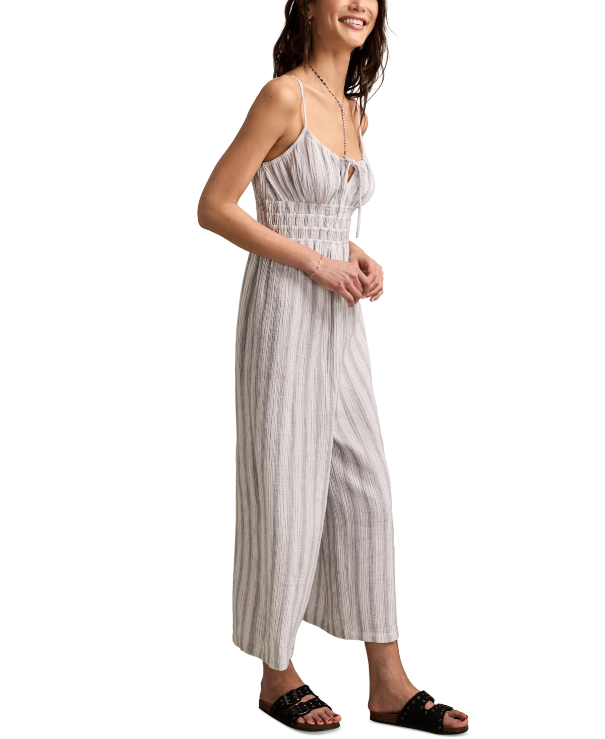 LUCKY BRAND WOMEN'S COTTON STRIPED GAUZY JUMPSUIT 