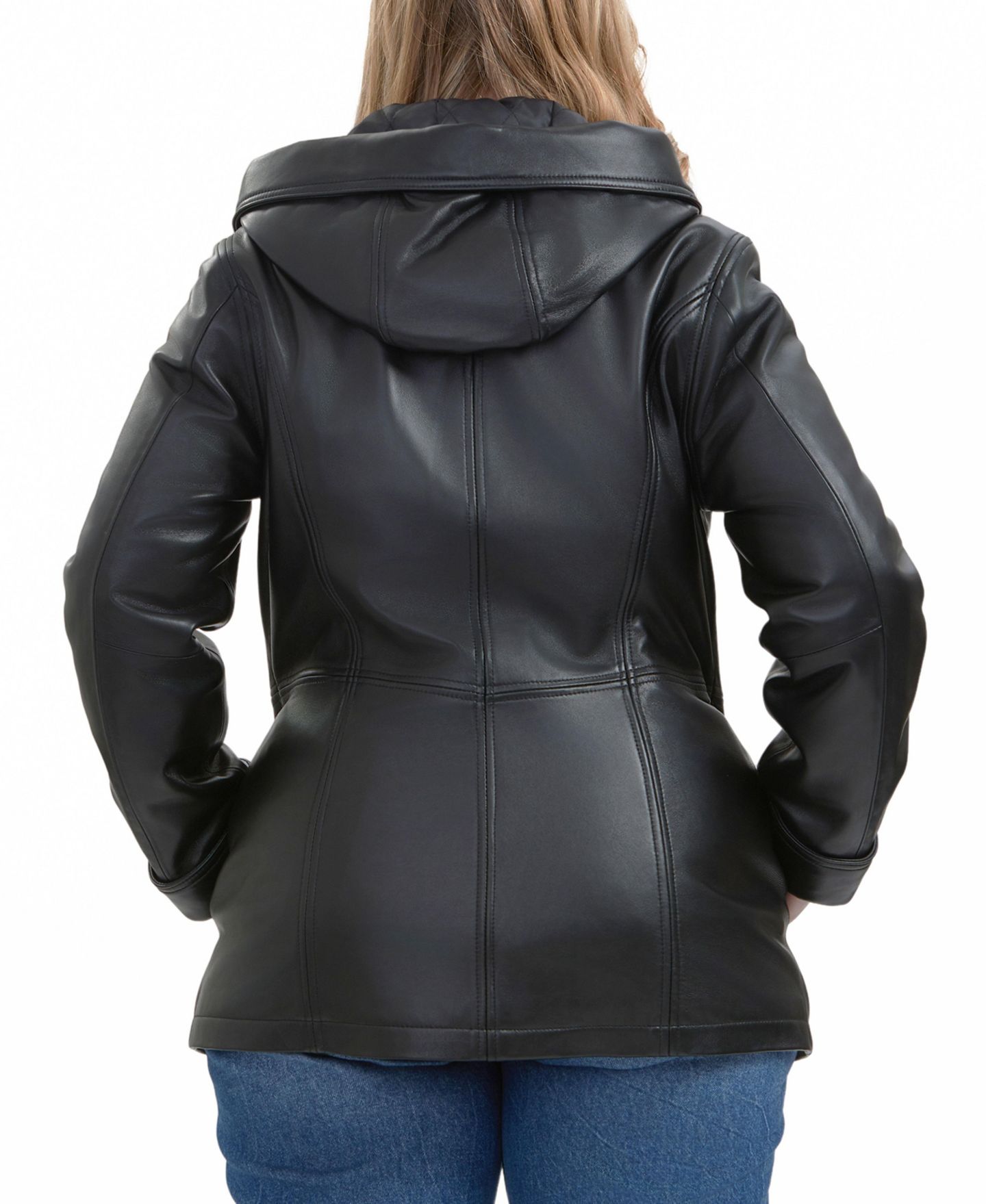 Женское пальто BGSD Plus Size Cara Hooded Leather, цвет: Чёрный — фото 6