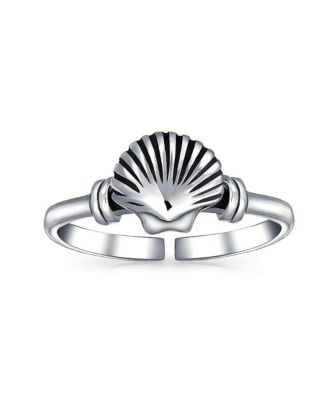 Set of 2 Dolphin & Clam Shell Midi Toe Rings in Oxidized Sterling Silver