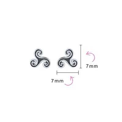 Set of 2 Celtic Triskele Spiral Stud Earrings in Oxidized Sterling Silver