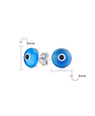 Set of 2 Spiritual Protection Evil Eye Stud Earrings Murano Glass Silver 9MM