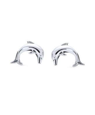 Set of 2 Hawaiian Sea Tortoise & Dolphin Stud Earrings in Sterling Silver